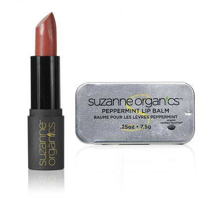 SUZANNE Organics Sheer Satin Lipstick + Peppermint Lip Balm Duo